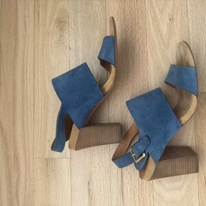 Chloe Blue Suede Block Heel Sandals